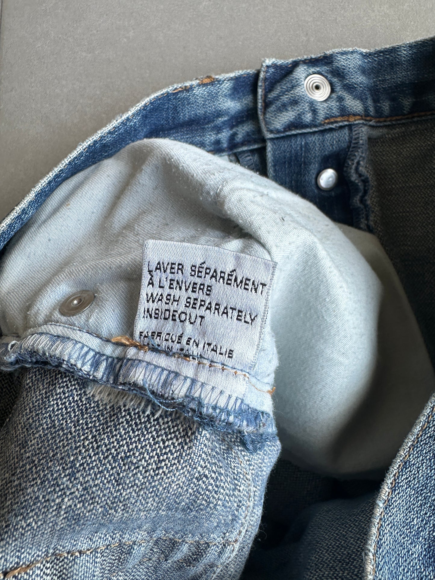 Dior homme AW04 “Victim of the crime” whiskered washed denim