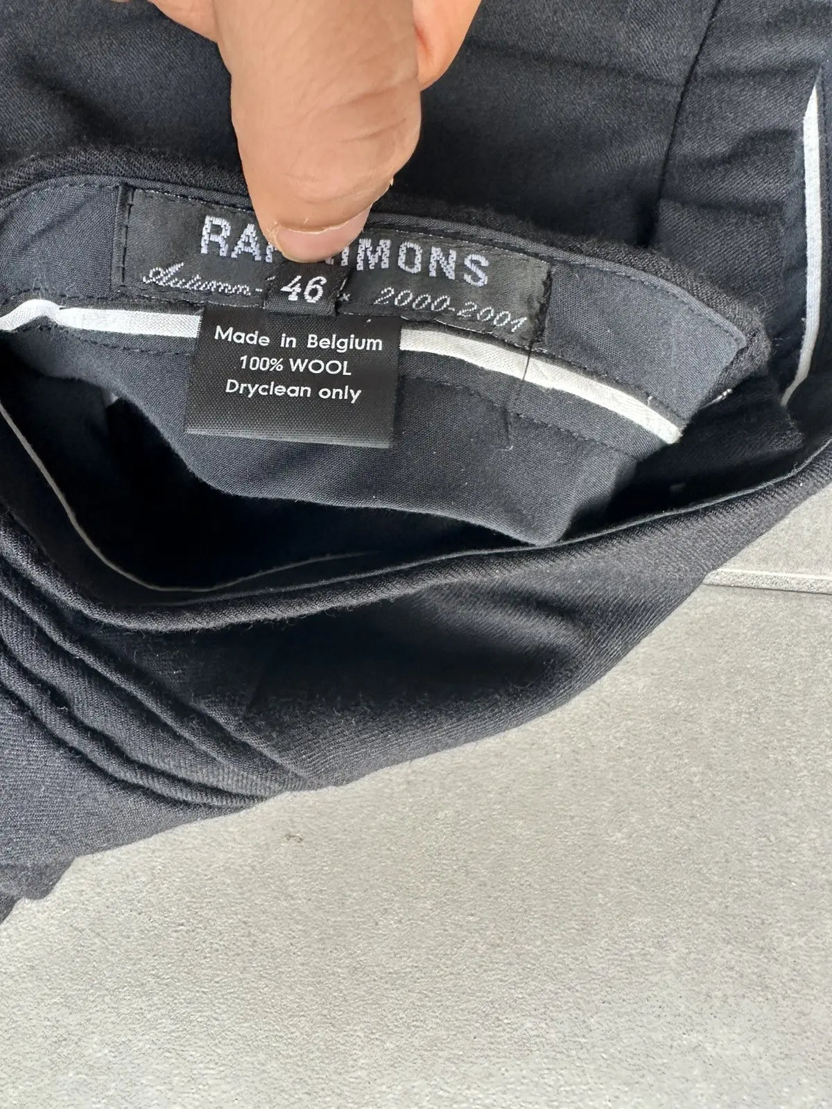 Raf Simons AW2000 “confusion” pleated wool wide trousers