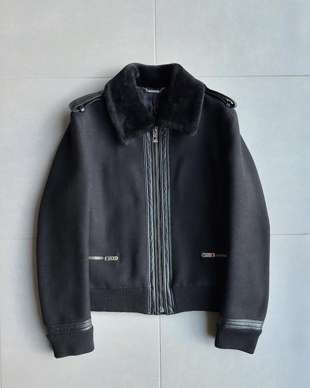 Dior Homme AW04 “VOTC” Shearling collar wool aviator jacket