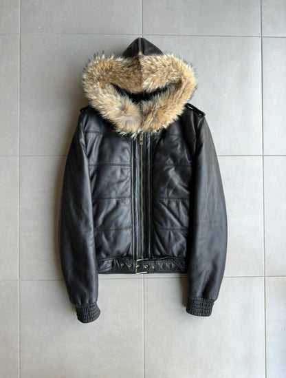 Dior Homme AW04 fur hooded leather jacket