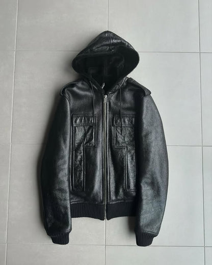 Dior Homme AW07 “navigate” sheared hooded leather jacket