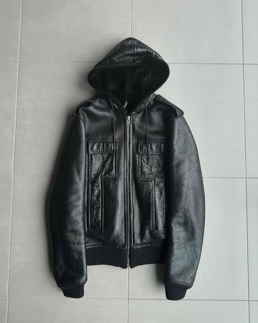 Dior Homme AW07 “navigate” sheared hooded leather jacket
