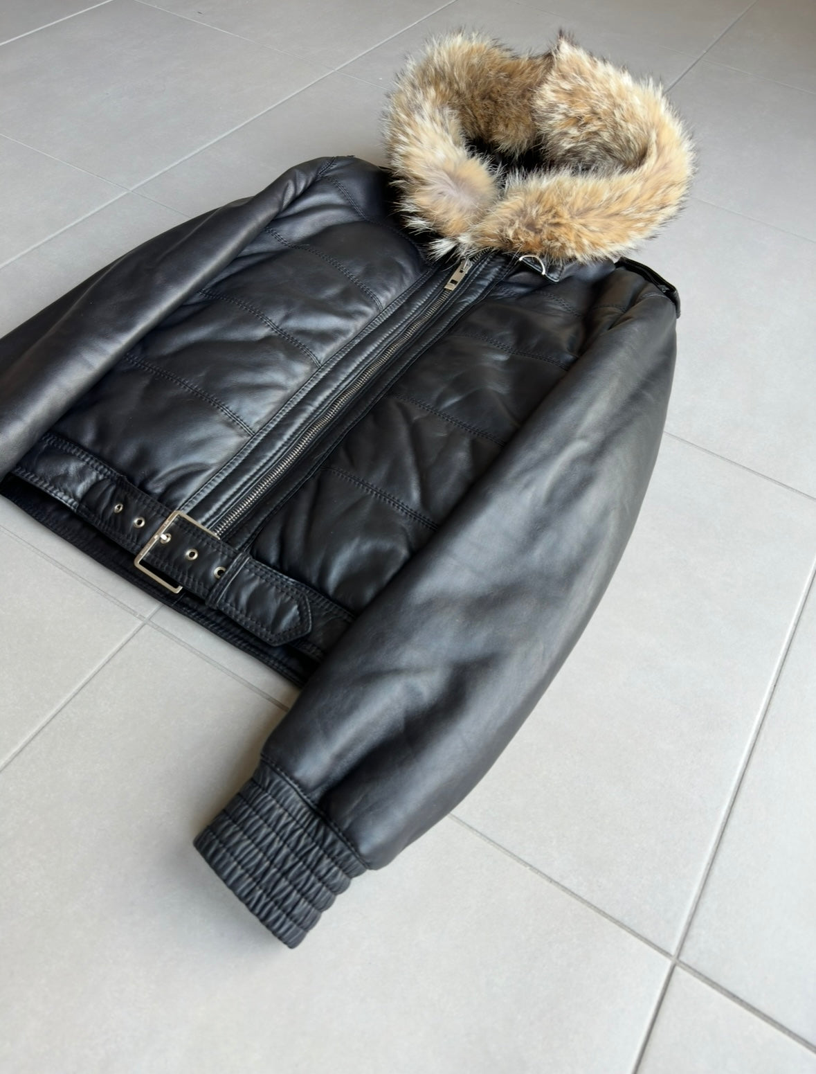 Dior Homme AW04 fur hooded leather jacket