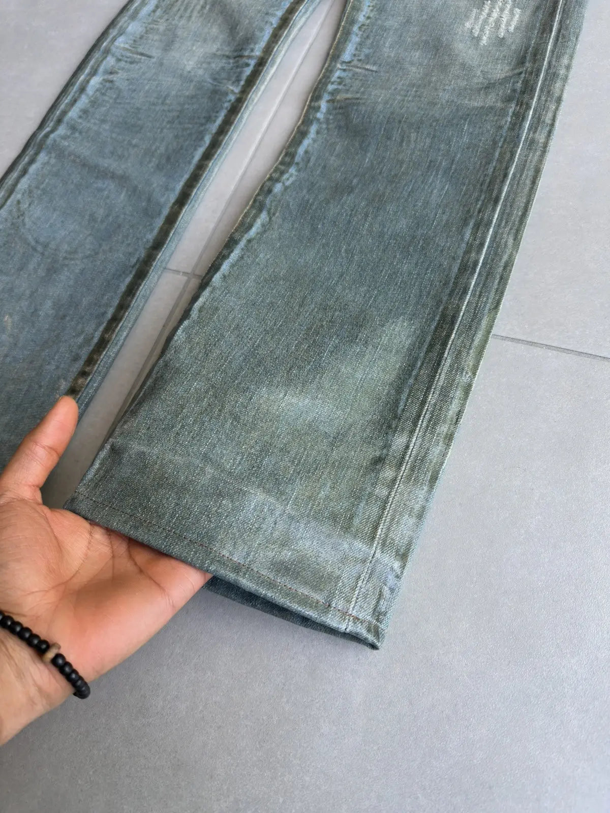 Dior Homme SS04 “Strip” waxed bleu claire clawmark denim