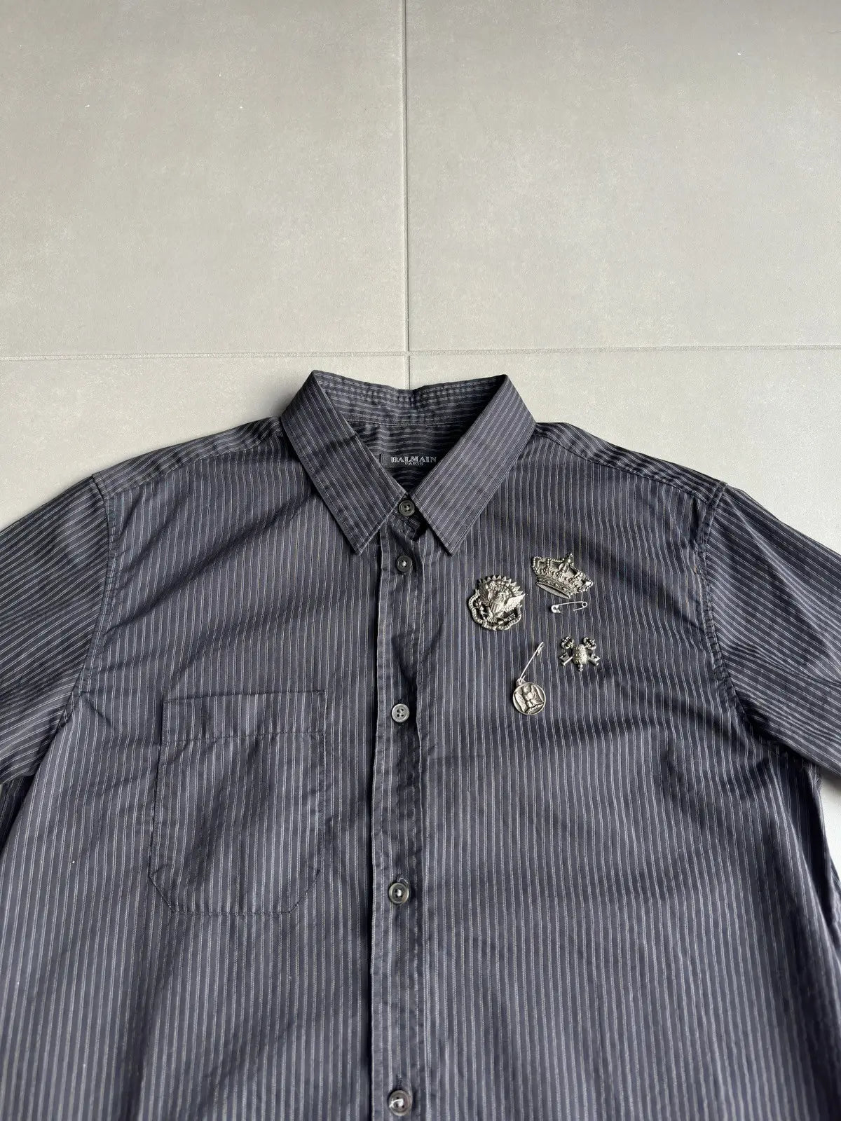 Balmain SS11 pinstripe short sleeve button up