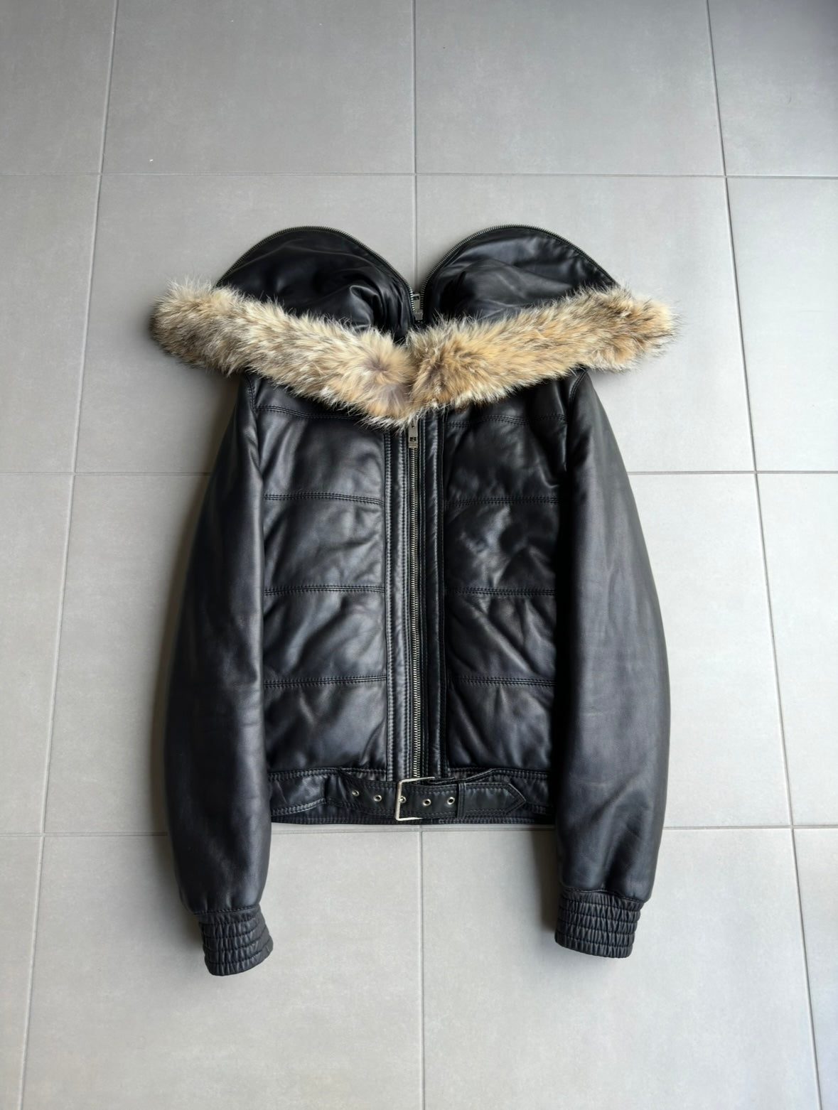 Dior Homme AW04 fur hooded leather jacket