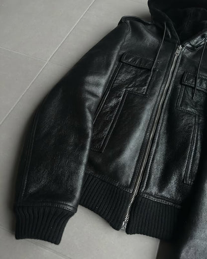 Dior Homme AW07 “navigate” sheared hooded leather jacket
