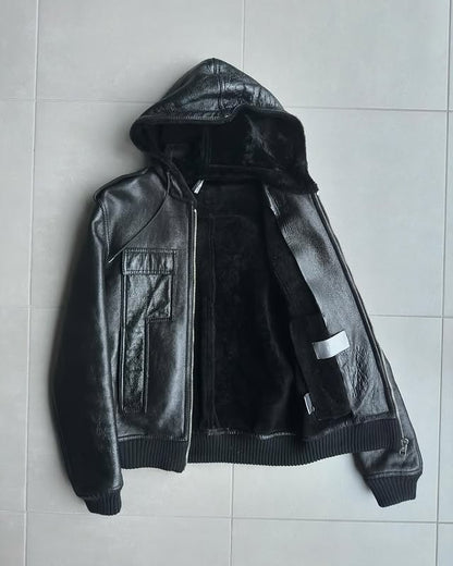Dior Homme AW07 “navigate” sheared hooded leather jacket