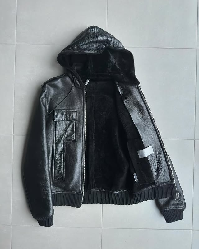 Dior Homme AW07 “navigate” sheared hooded leather jacket