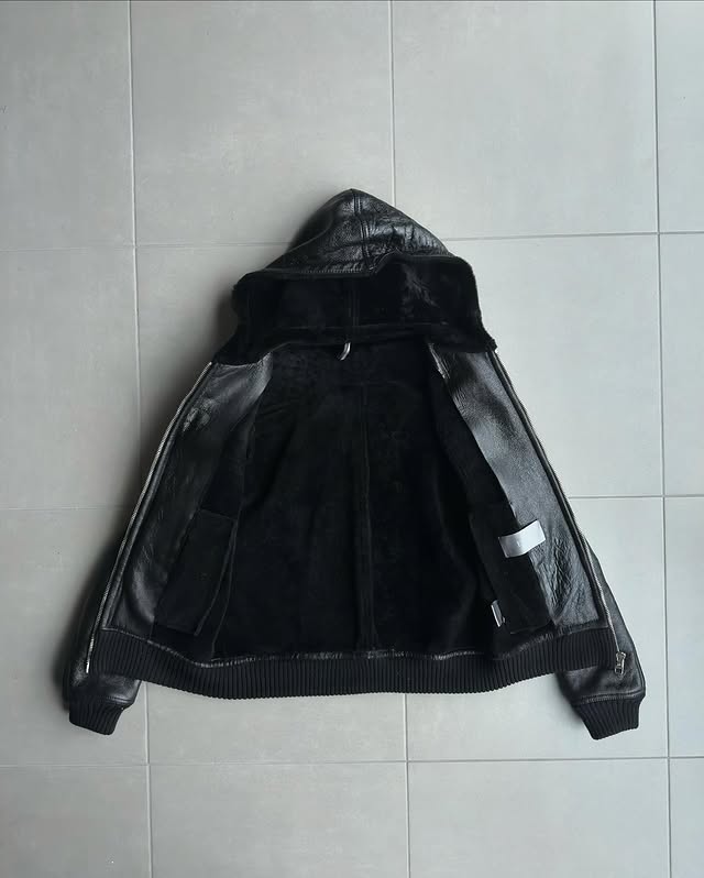 Dior Homme AW07 “navigate” sheared hooded leather jacket