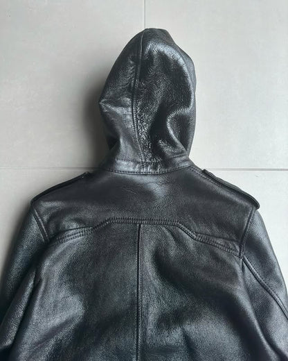 Dior Homme AW07 “navigate” sheared hooded leather jacket