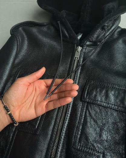 Dior Homme AW07 “navigate” sheared hooded leather jacket