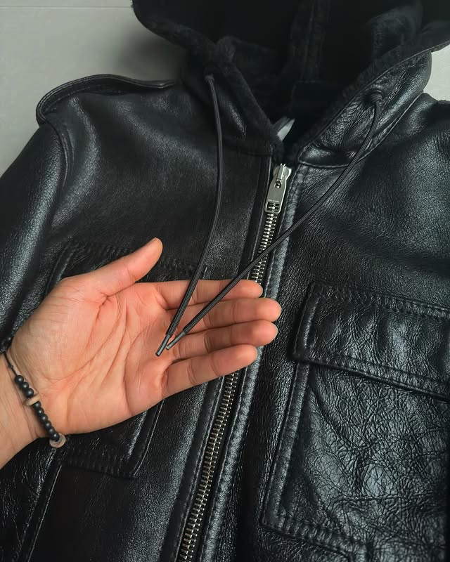 Dior Homme AW07 “navigate” sheared hooded leather jacket