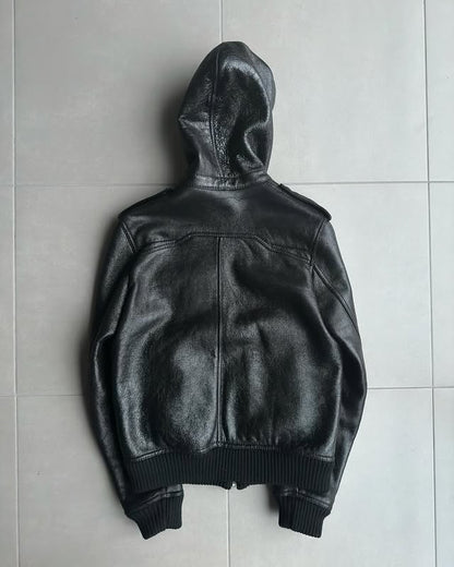 Dior Homme AW07 “navigate” sheared hooded leather jacket
