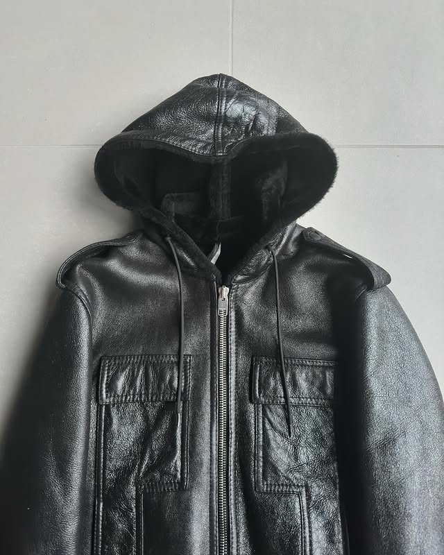 Dior Homme AW07 “navigate” sheared hooded leather jacket