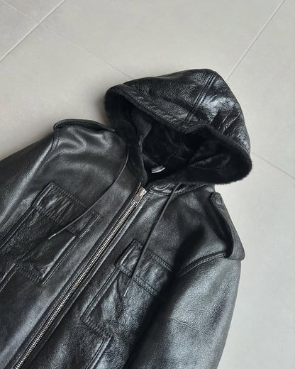 Dior Homme AW07 “navigate” sheared hooded leather jacket