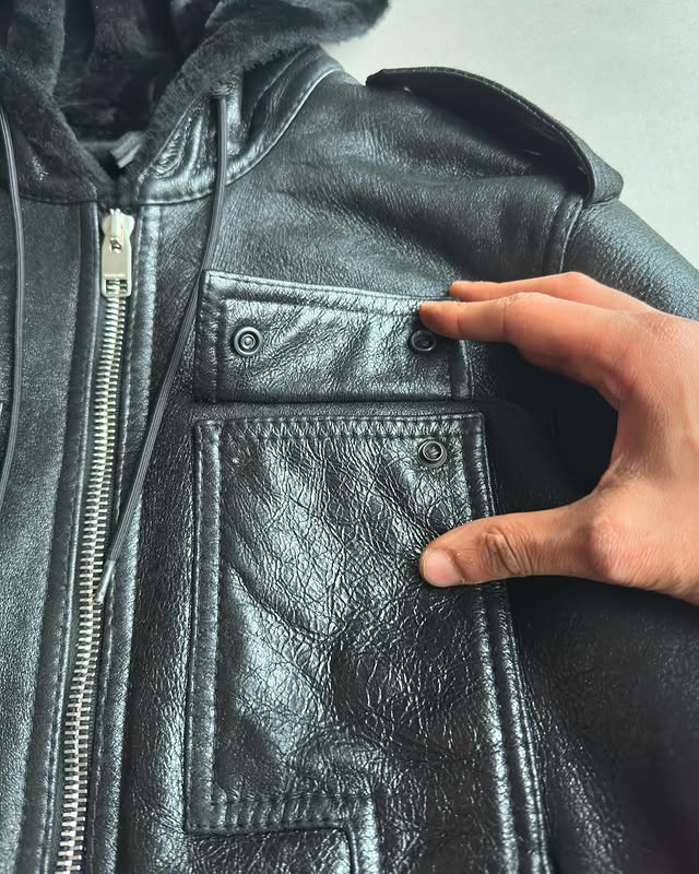 Dior Homme AW07 “navigate” sheared hooded leather jacket