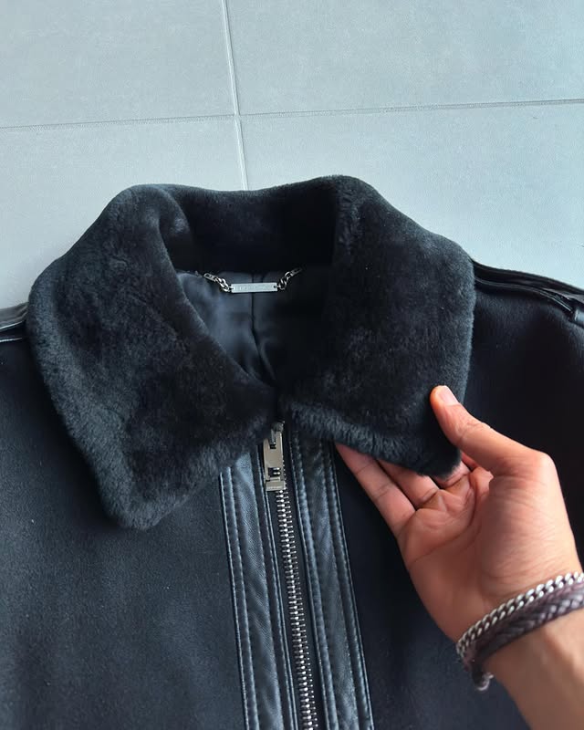 Dior Homme AW04 “VOTC” Shearling collar wool aviator jacket