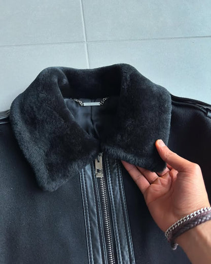 Dior Homme AW04 “VOTC” Shearling collar wool aviator jacket