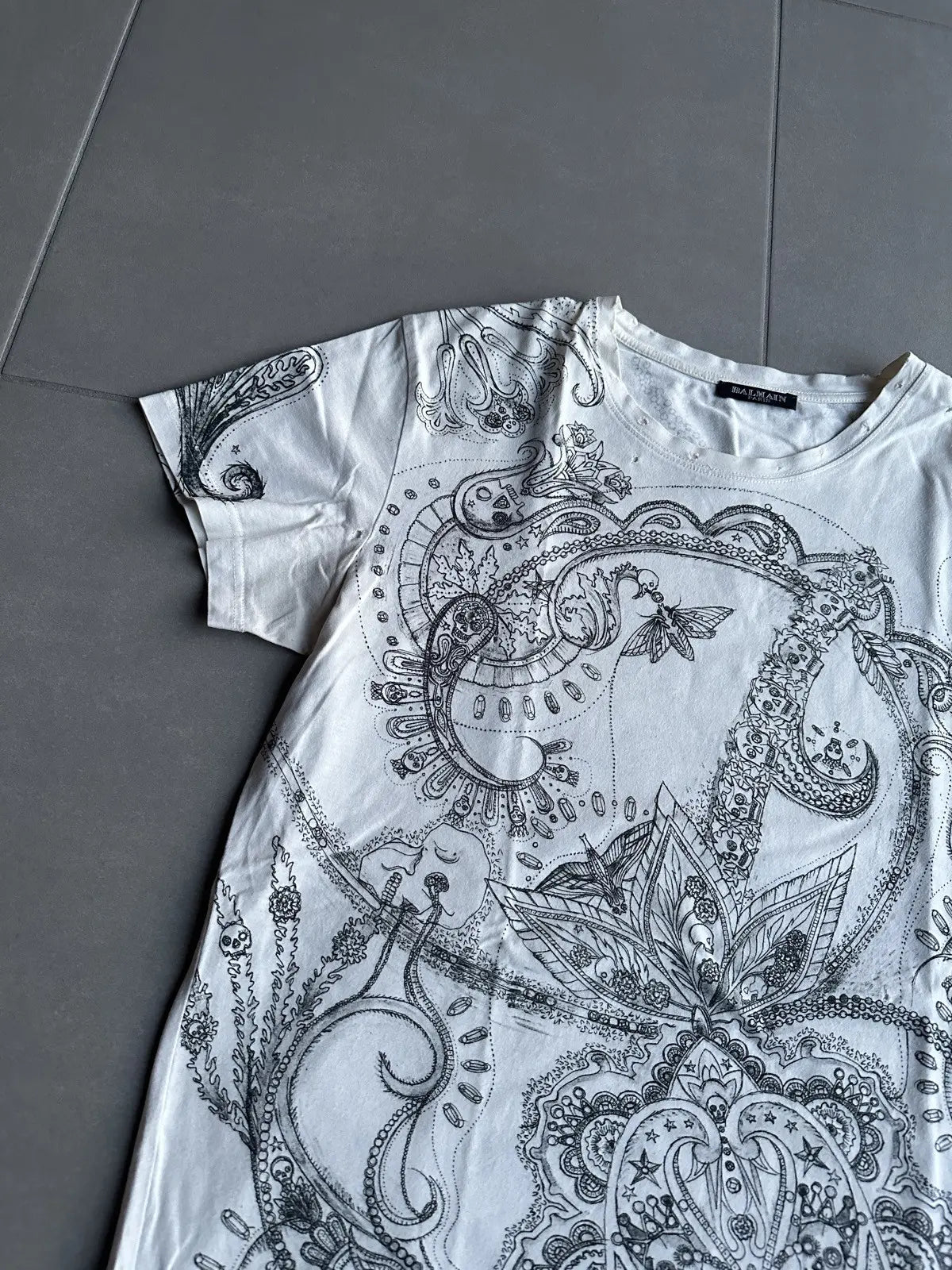 Balmain Homme AW09 distressed paisley print T-shirt