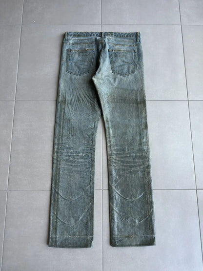 Dior Homme SS04 “Strip” waxed bleu claire clawmark denim