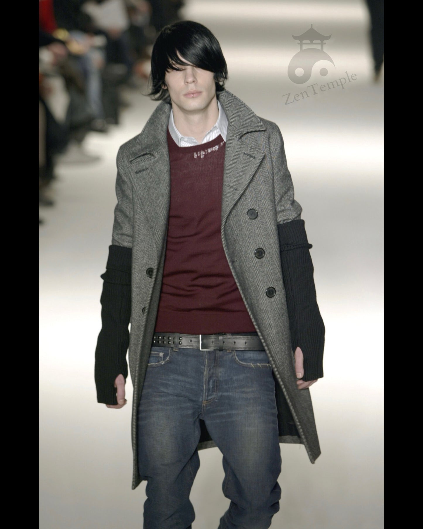 Dior Homme AW04 “VOTC” runway distressed suede elbow patch sweater