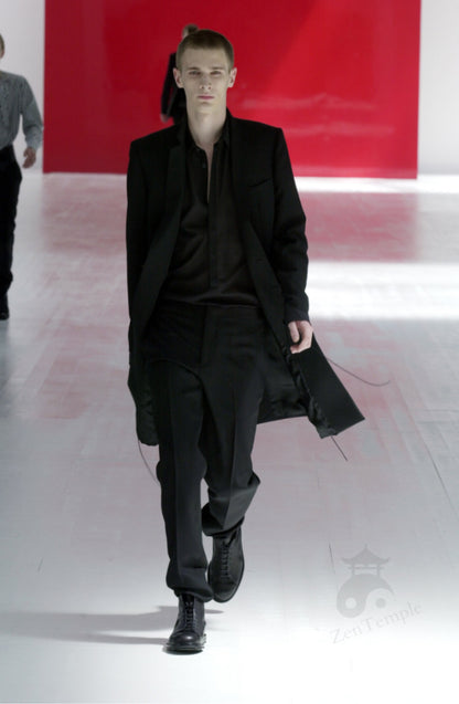 Dior Homme SS02 "red/boys don't cry" Leather collar wool coat