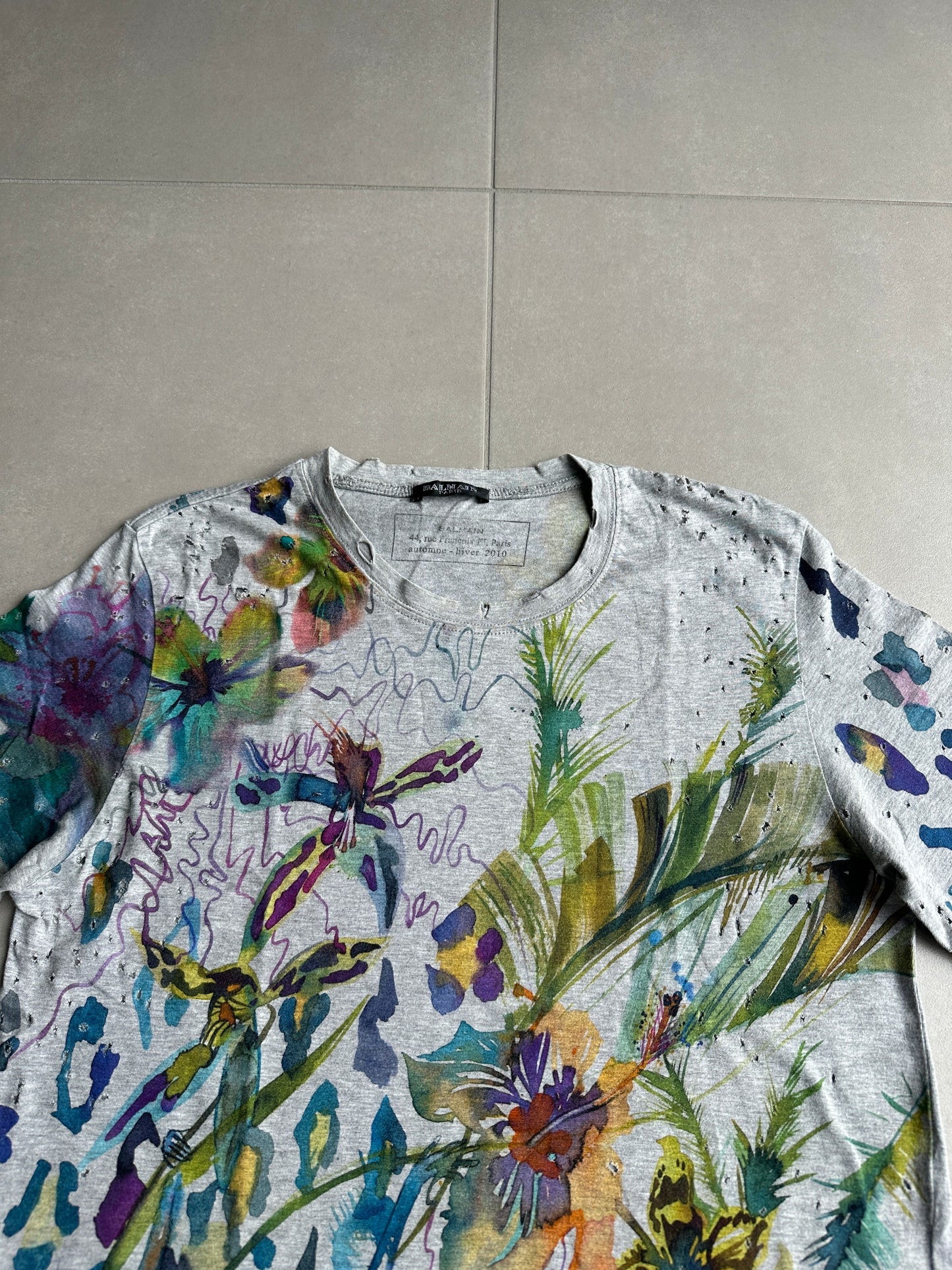 Balmain AW2010 distressed floral print t-shirt