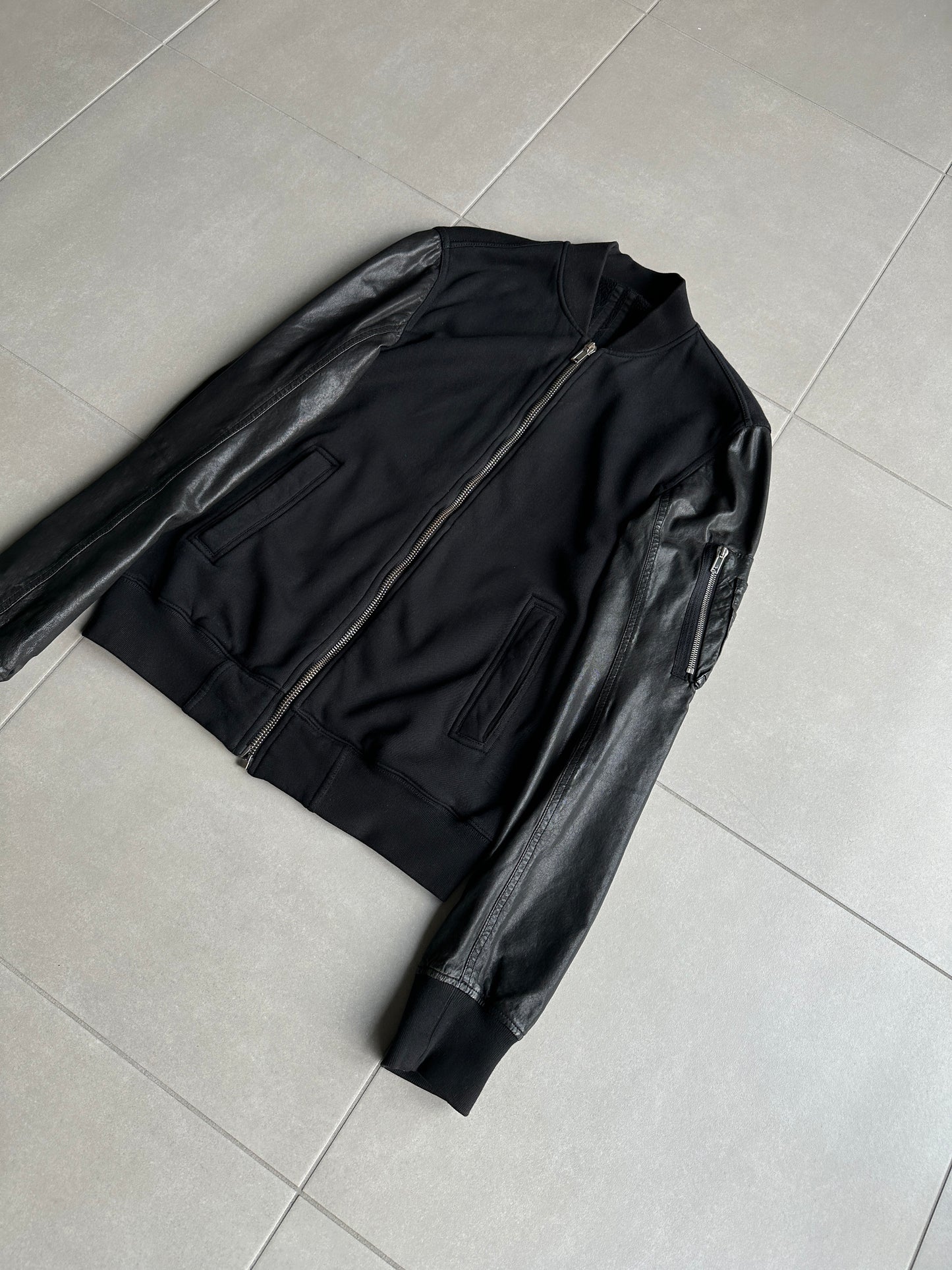 Rick Owens DRKSHDW AW2013 Leather sleeved bomber jacket