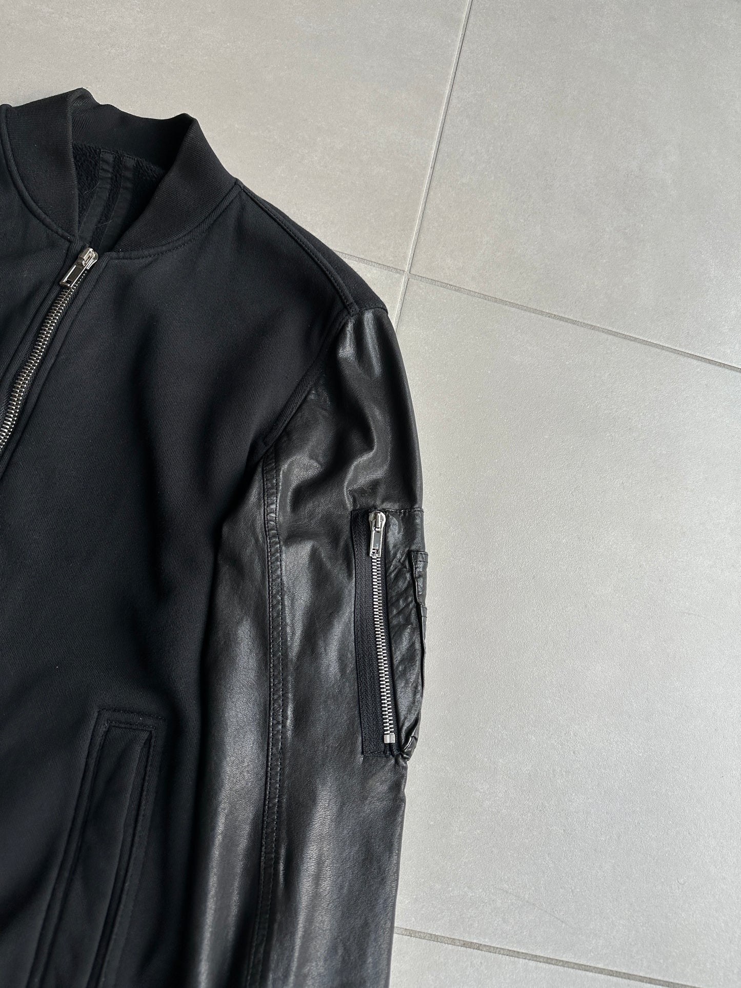 Rick Owens DRKSHDW AW2013 Leather sleeved bomber jacket