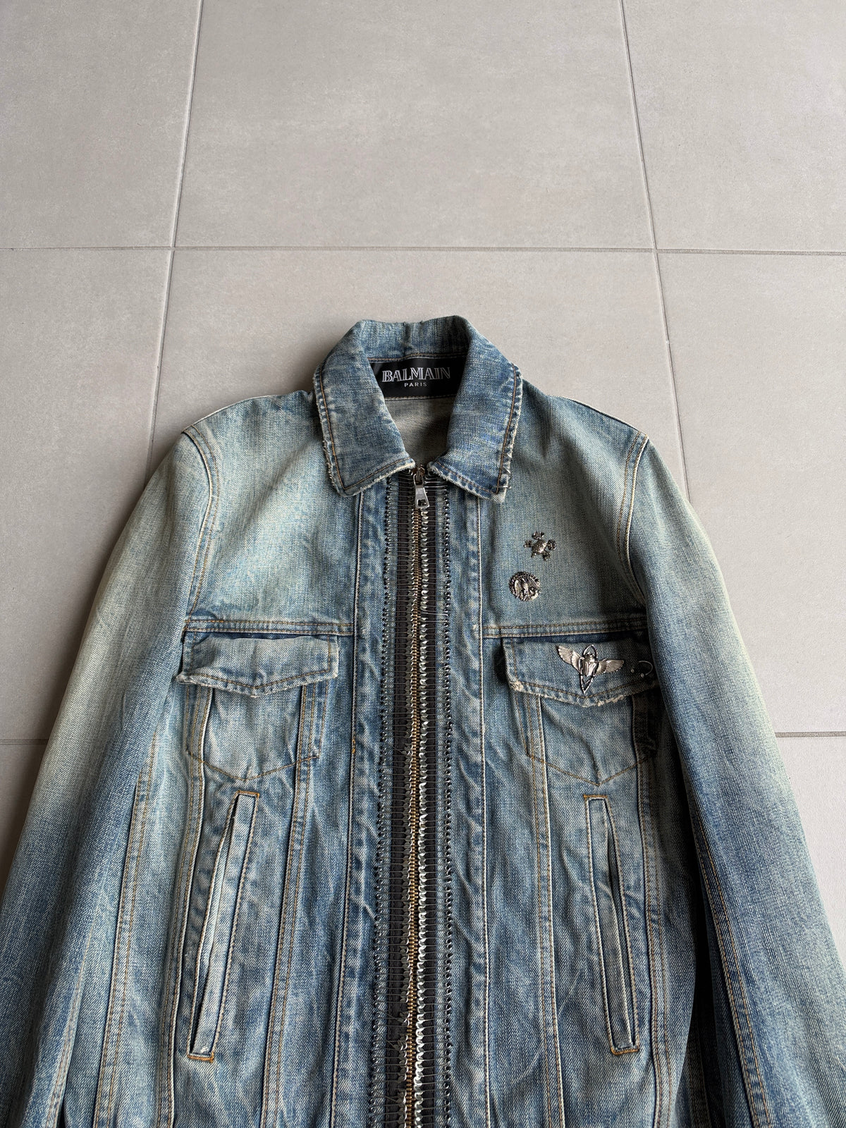 Balmain SS11 Safety Pin Denim Jacket