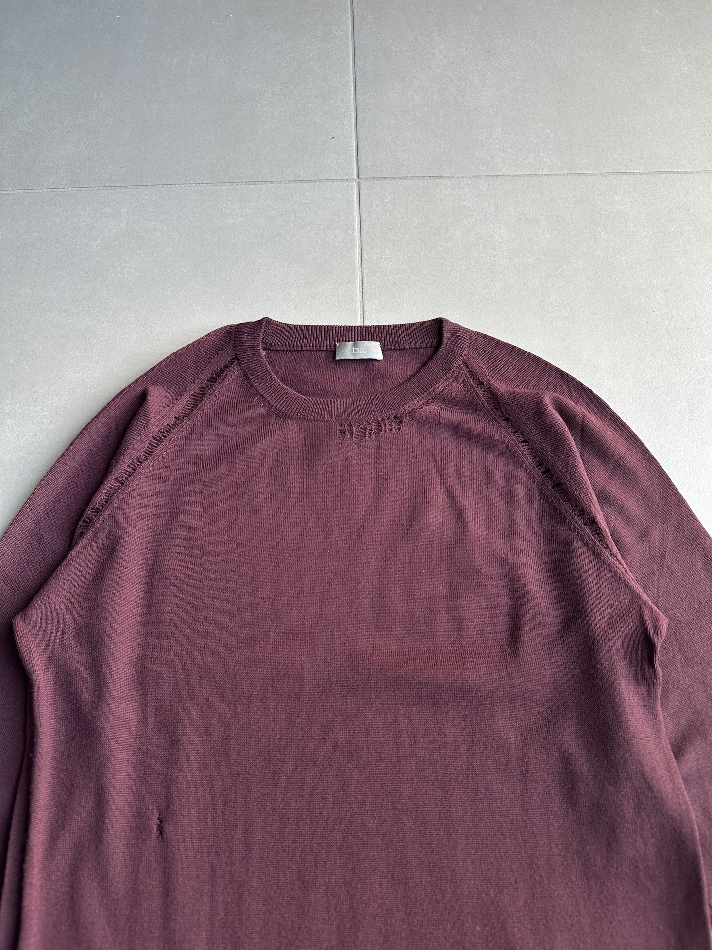Dior Homme AW04 “VOTC” runway distressed suede elbow patch sweater