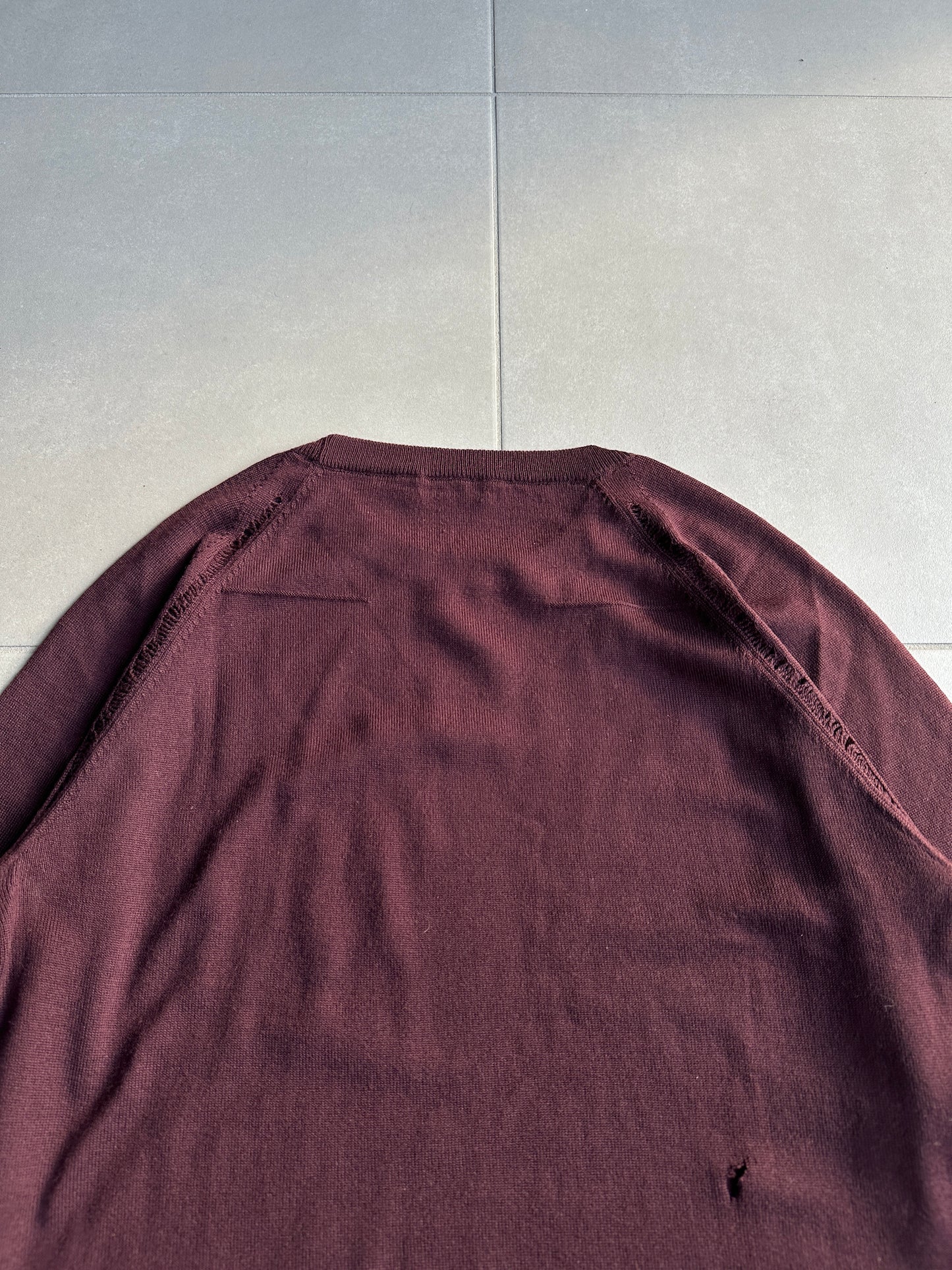 Dior Homme AW04 “VOTC” runway distressed suede elbow patch sweater