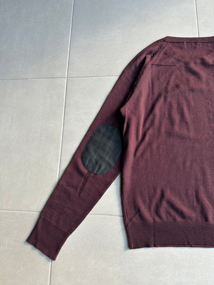 Dior Homme AW04 “VOTC” runway distressed suede elbow patch sweater