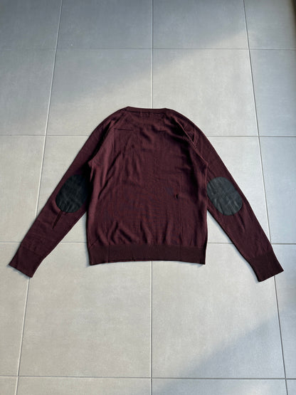 Dior Homme AW04 “VOTC” runway distressed suede elbow patch sweater