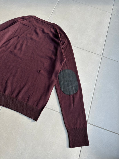 Dior Homme AW04 “VOTC” runway distressed suede elbow patch sweater