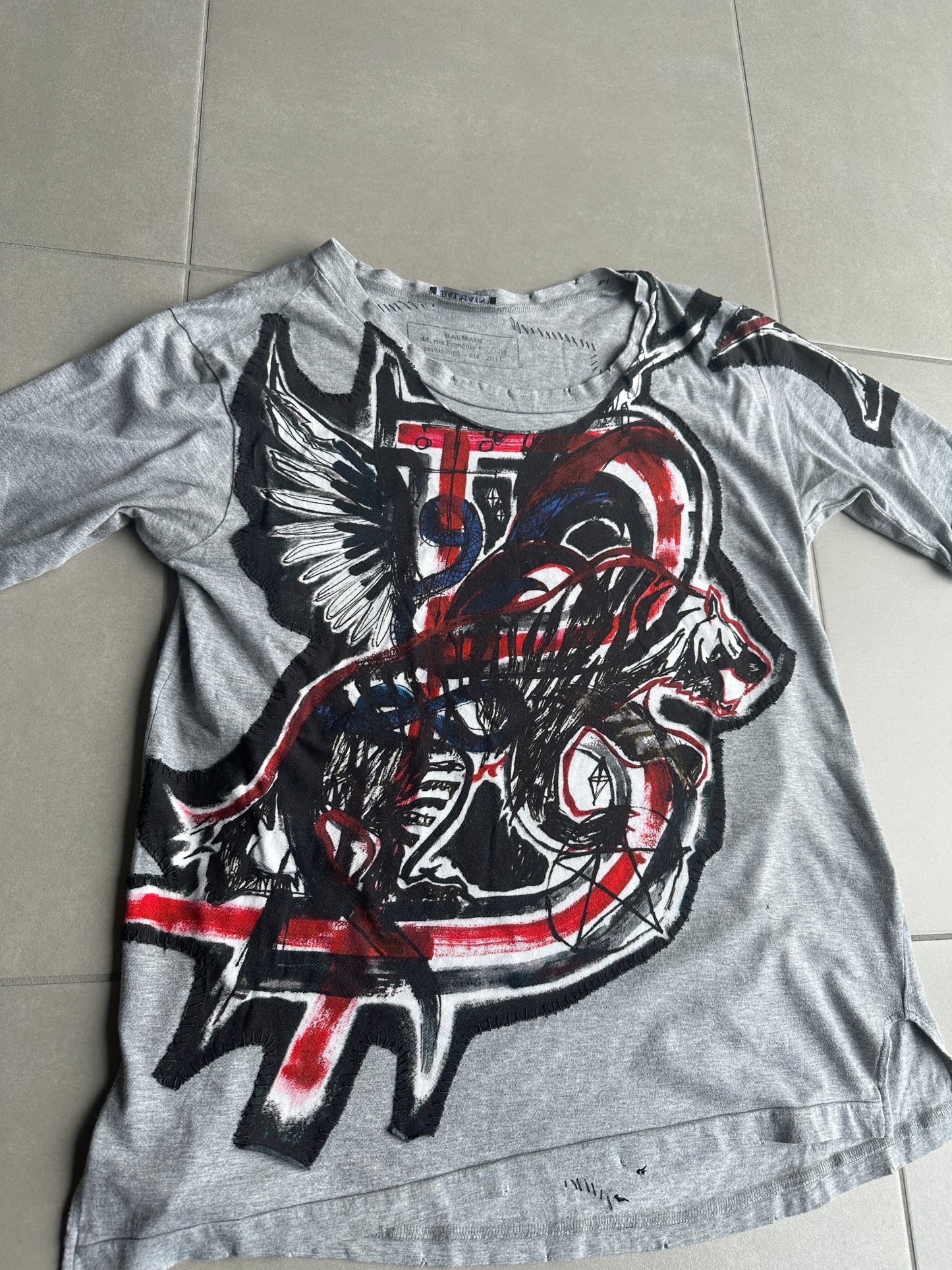 Balmain SS11 distressed graffiti T-shirt