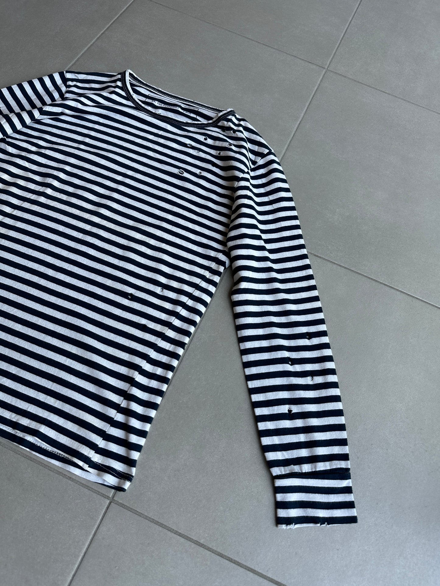 Balmain Homme AW11 distressed long sleeve striped shirt