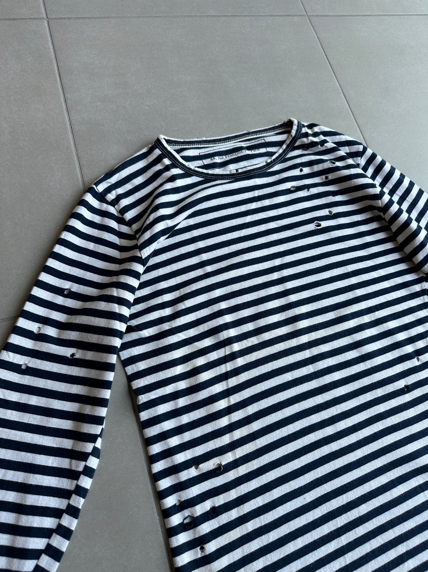 Balmain Homme AW11 distressed long sleeve striped shirt