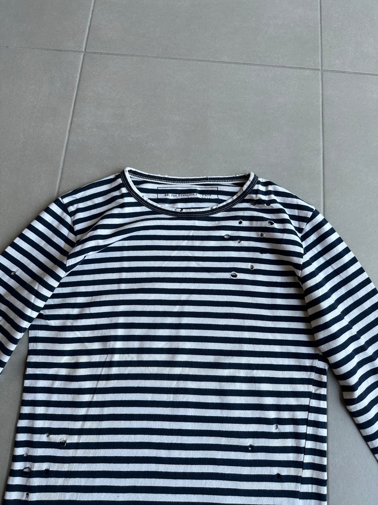 Balmain Homme AW11 distressed long sleeve striped shirt