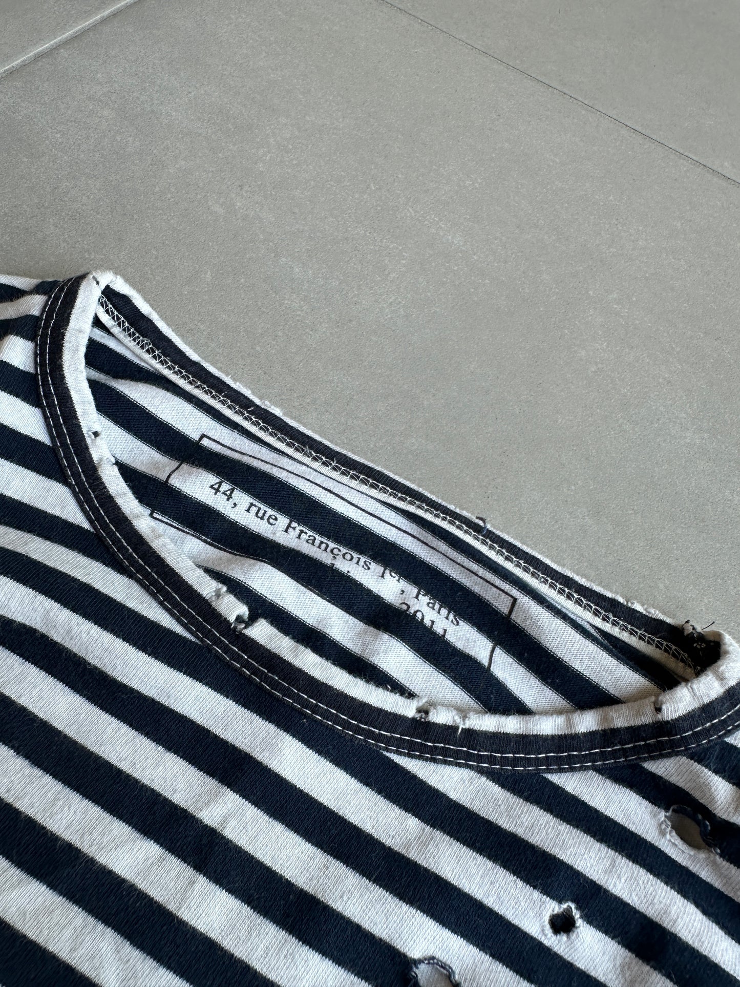 Balmain Homme AW11 distressed long sleeve striped shirt