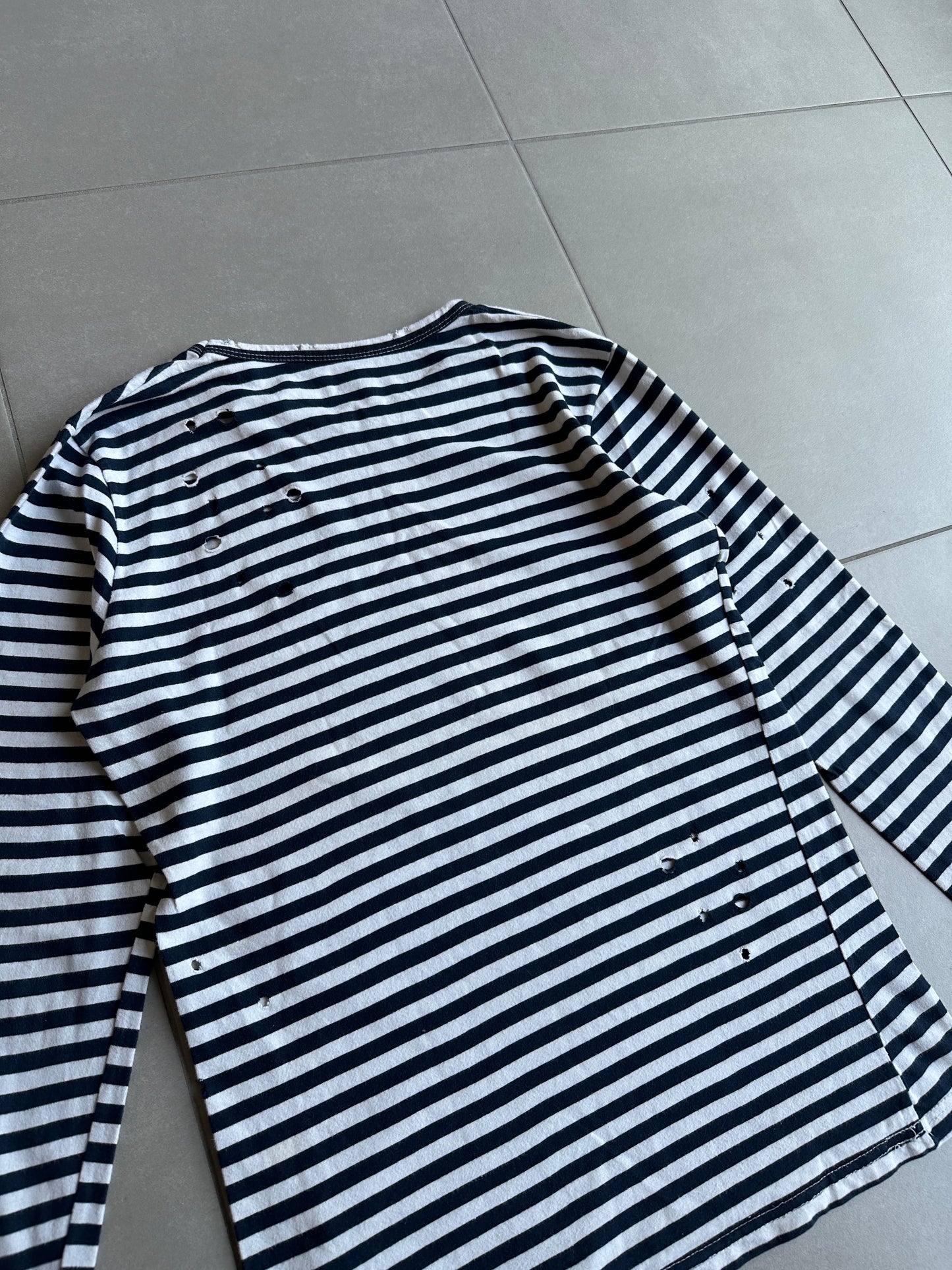 Balmain Homme AW11 distressed long sleeve striped shirt