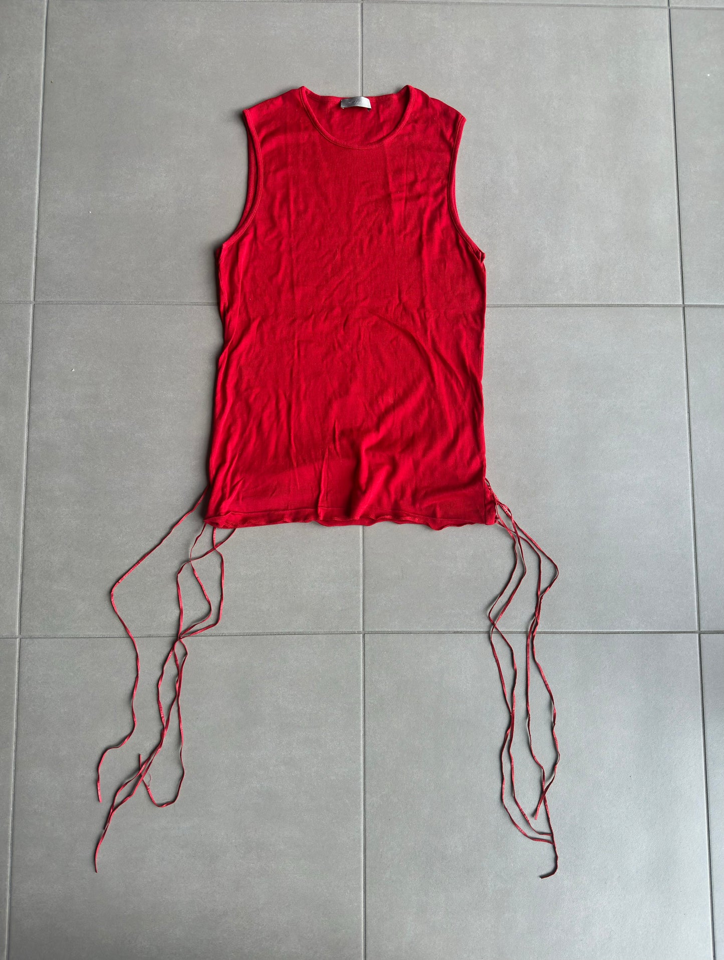 Dior Homme SS02 "red/boys don't cry" fringe tank top