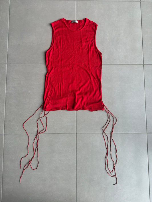Dior Homme SS02 "red/boys don't cry" fringe tank top