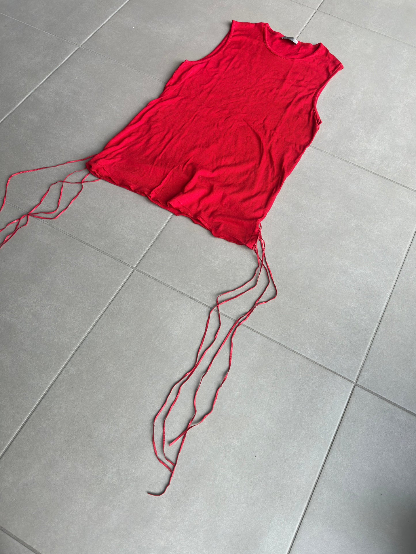 Dior Homme SS02 "red/boys don't cry" fringe tank top