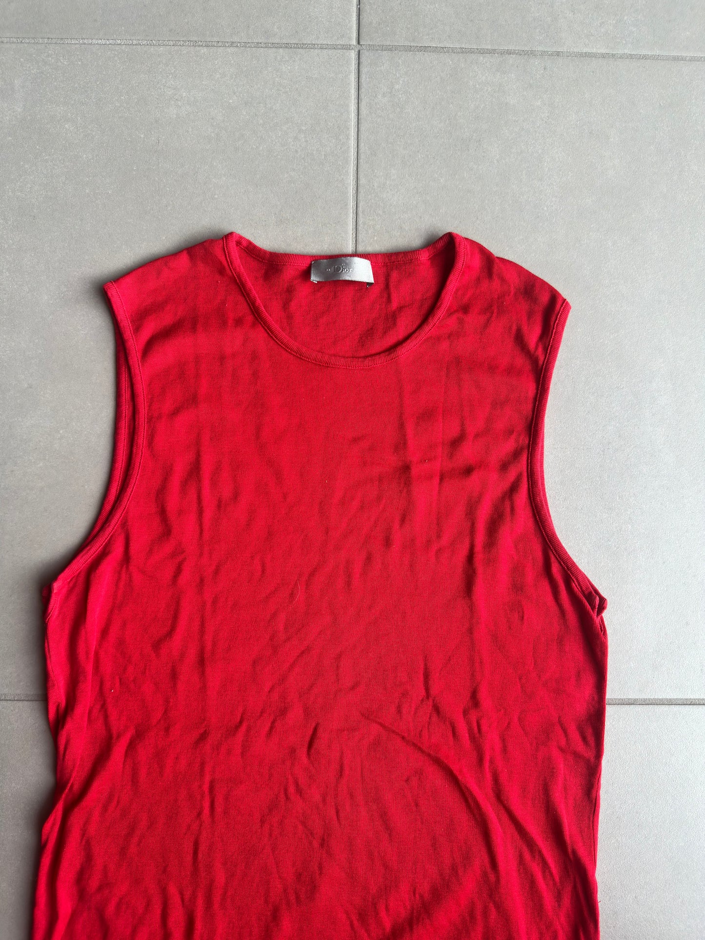 Dior Homme SS02 "red/boys don't cry" fringe tank top