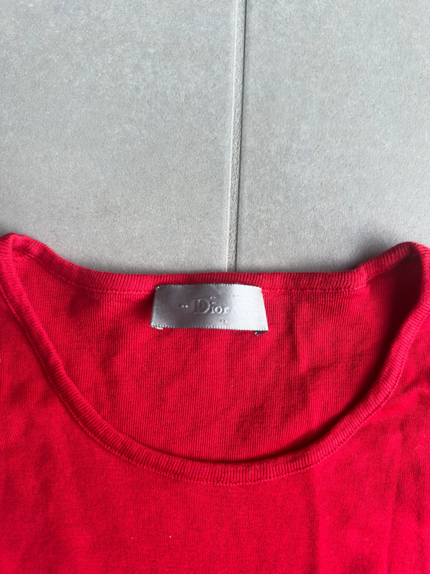 Dior Homme SS02 "red/boys don't cry" fringe tank top