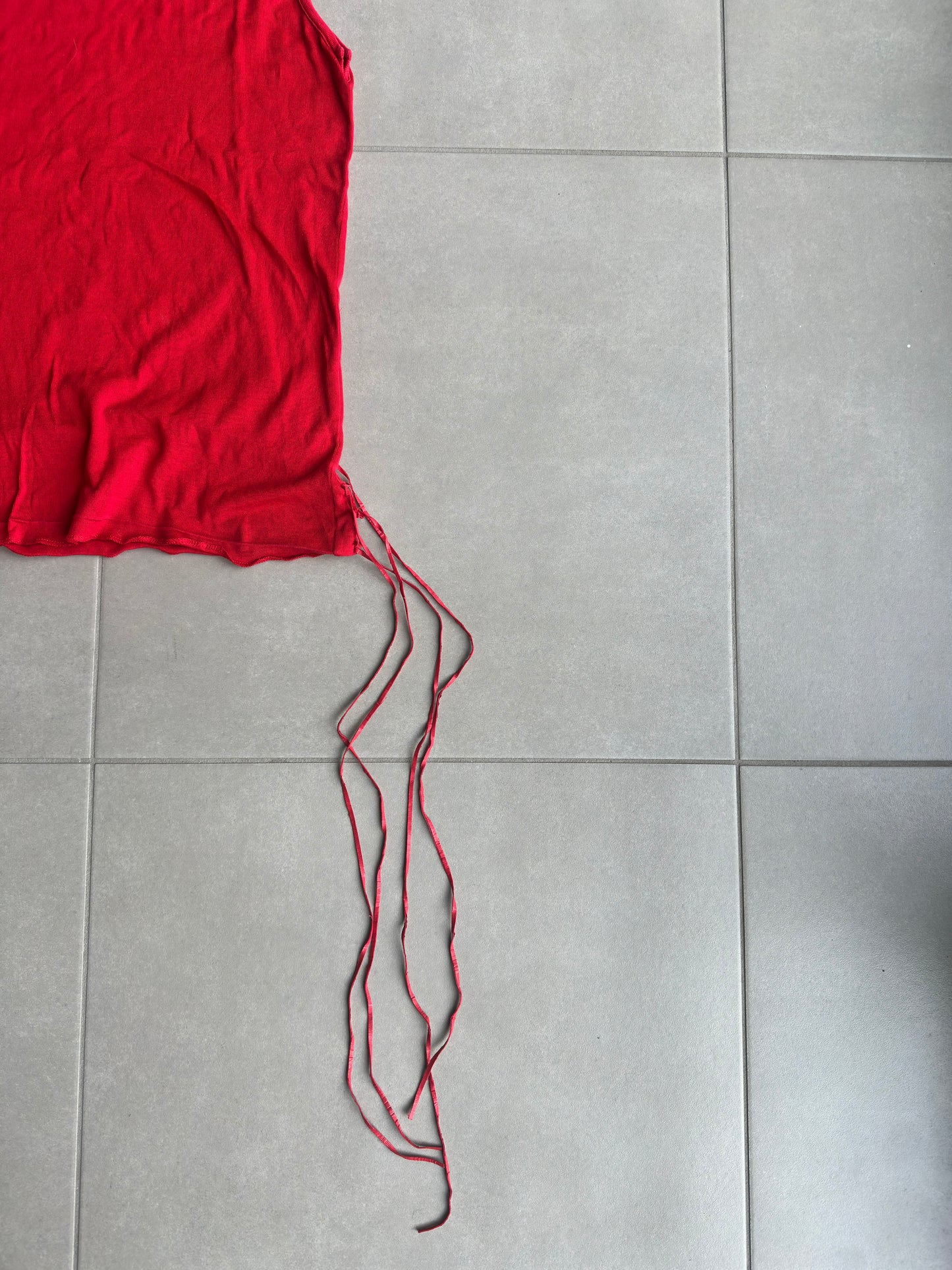 Dior Homme SS02 "red/boys don't cry" fringe tank top