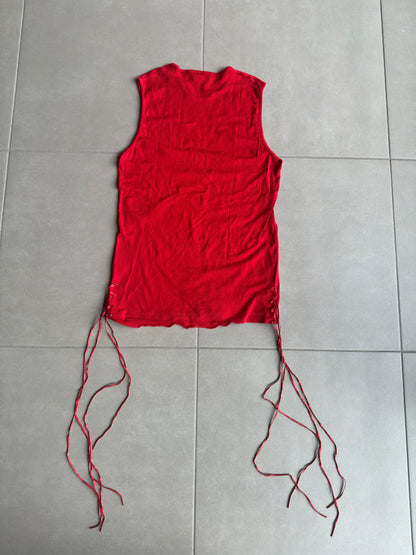 Dior Homme SS02 "red/boys don't cry" fringe tank top