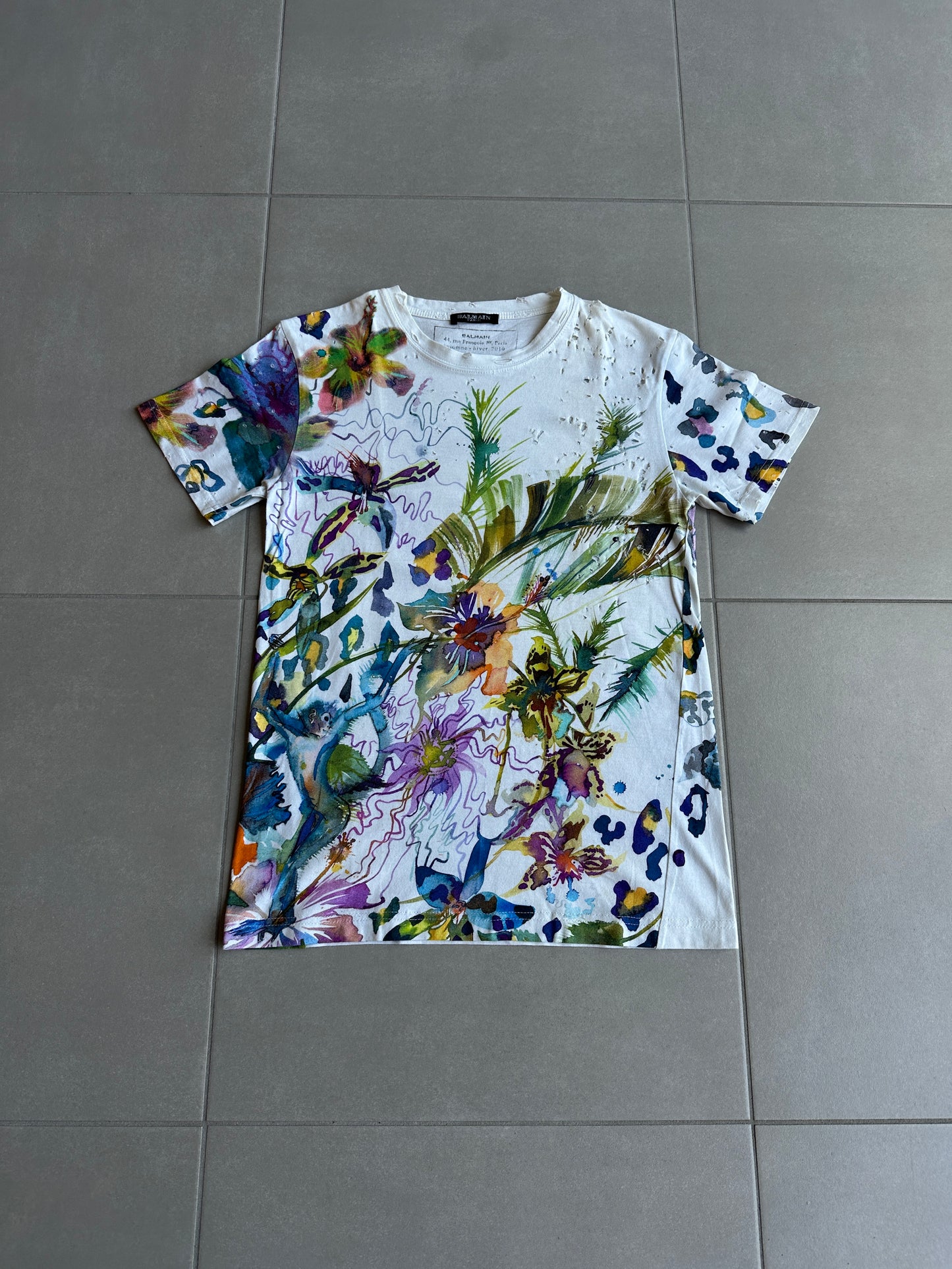 Balmain Homme AW2010 distressed floral print t-shirt